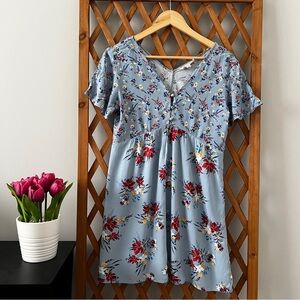 Pink Rose Light Blue Dress with Florals
